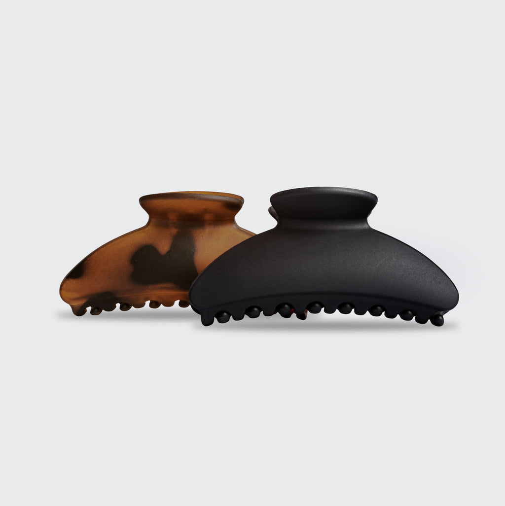 Black & Tort Curved Claw Clips 2pc Set - Medium