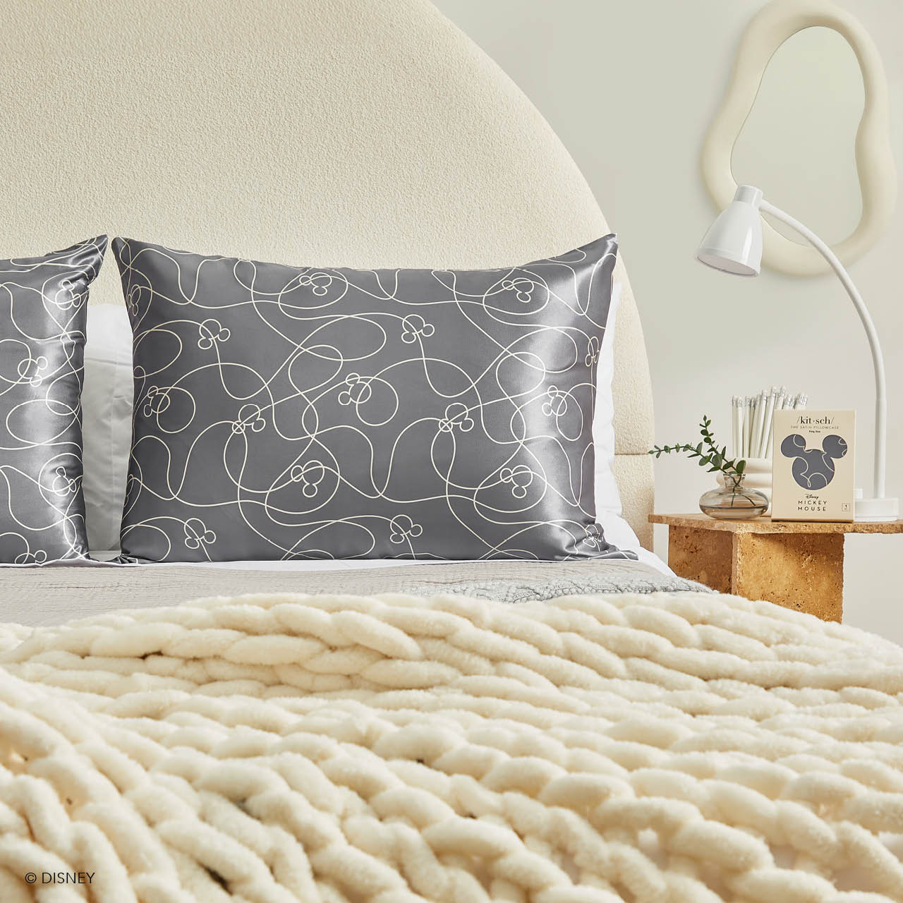 Kitsch x Mickey and Minnie Satin Pillowcase in Mickey Maze