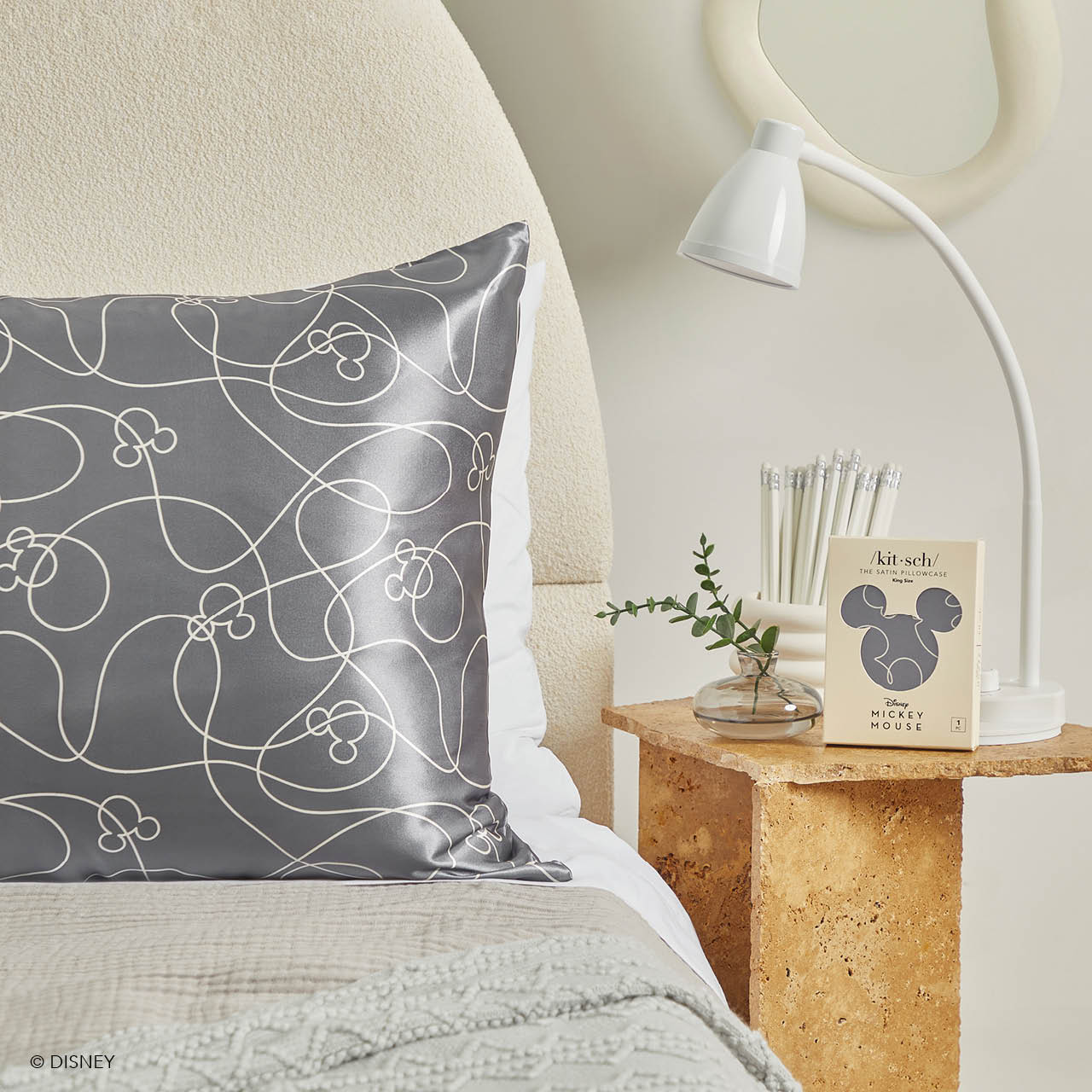 Kitsch x Mickey and Minnie Satin Pillowcase in Mickey Maze